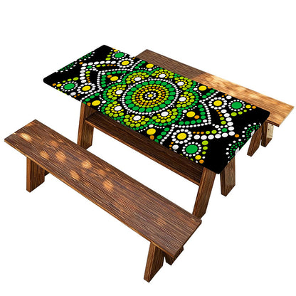Green White Dot Mandala Print Picnic Table Cover