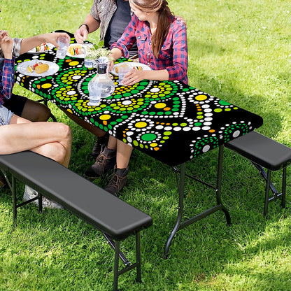 Green White Dot Mandala Print Picnic Table Cover