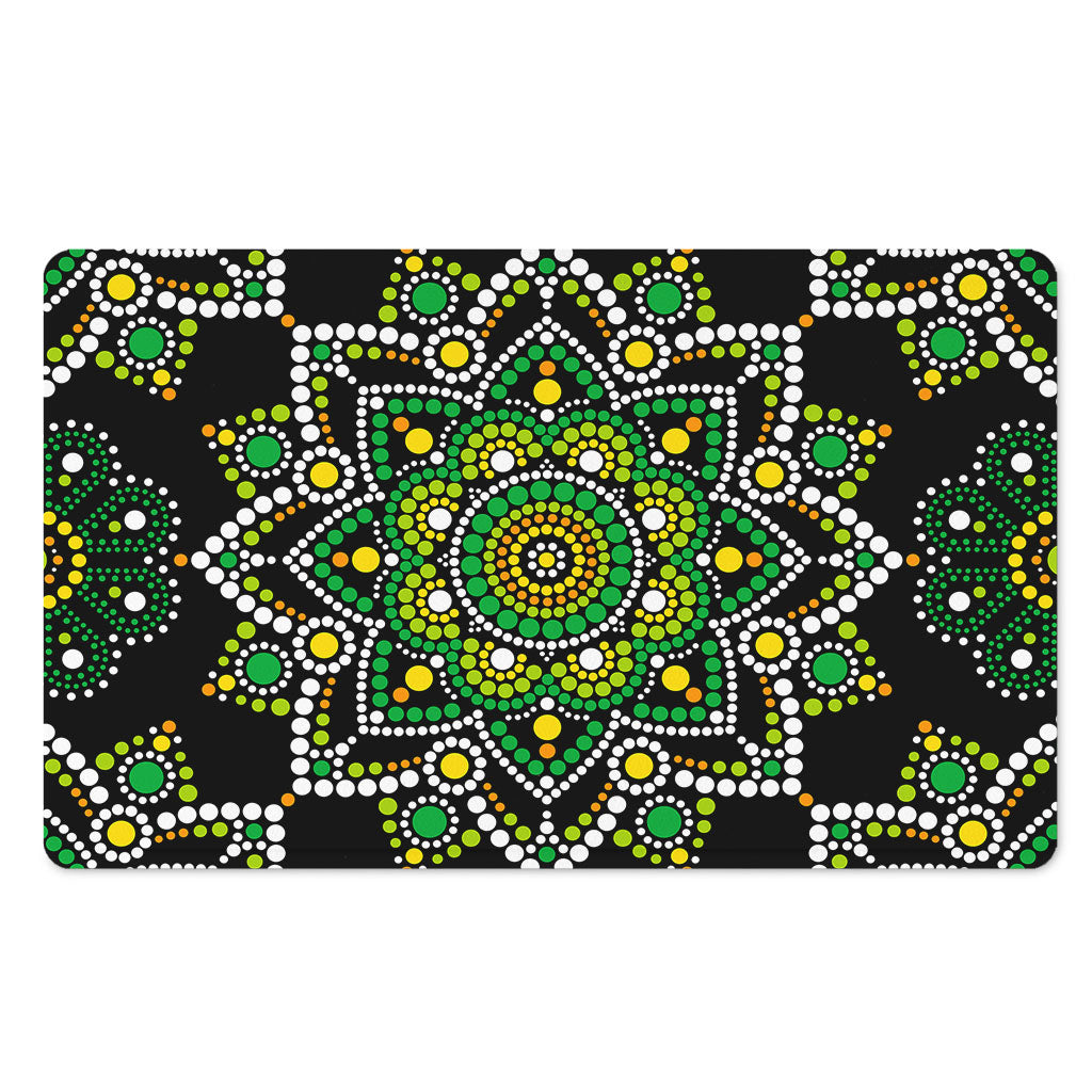 Green White Dot Mandala Print Polyester Doormat