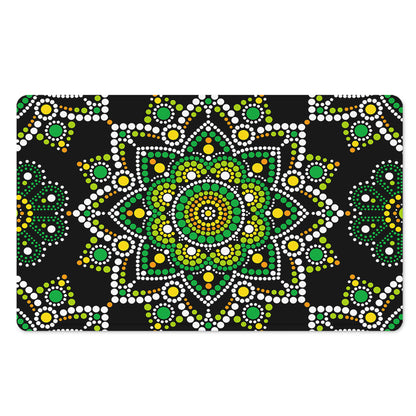 Green White Dot Mandala Print Polyester Doormat