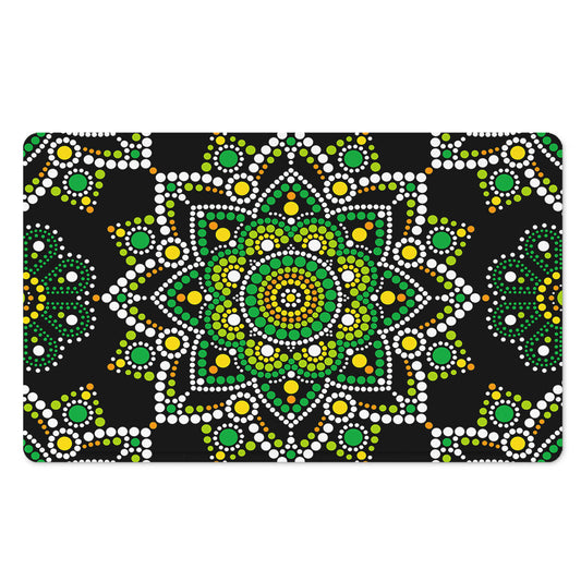 Green White Dot Mandala Print Polyester Doormat