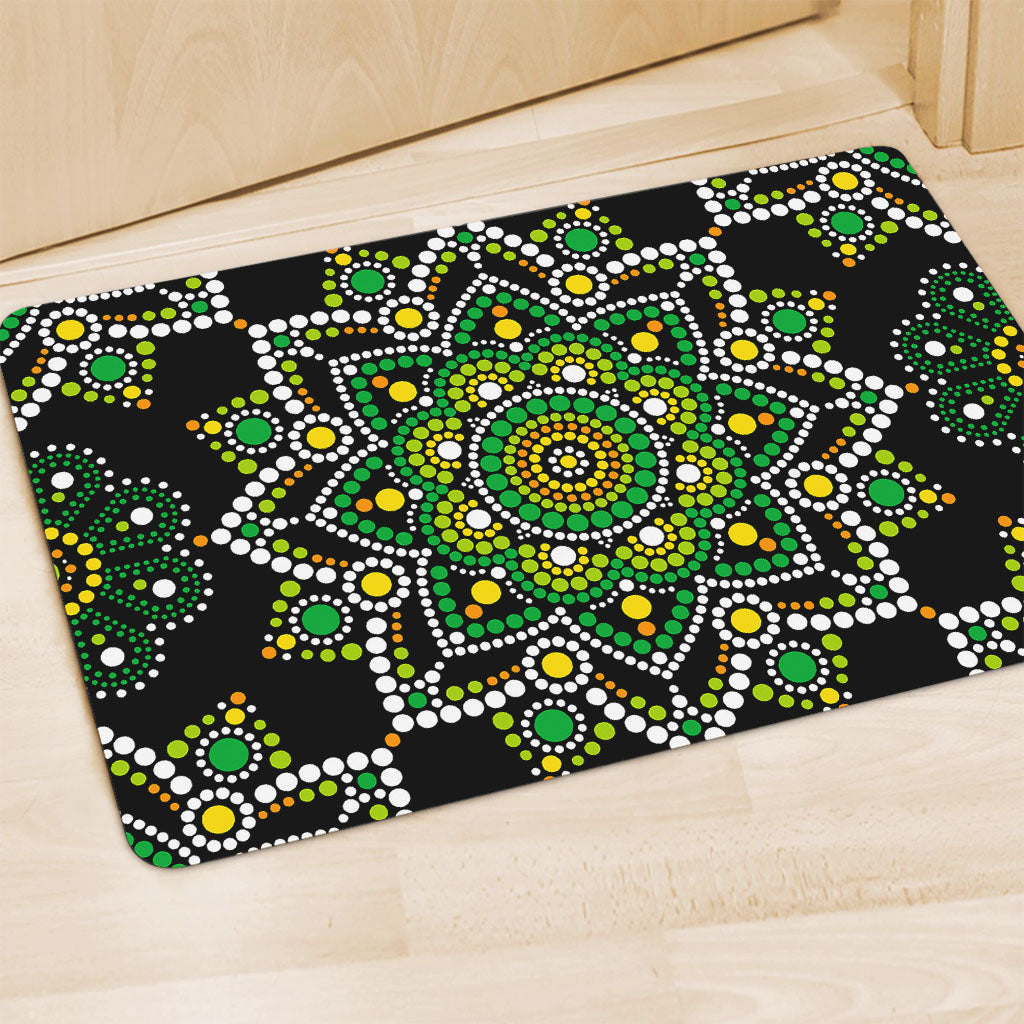 Green White Dot Mandala Print Polyester Doormat