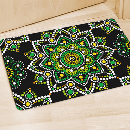 Green White Dot Mandala Print Polyester Doormat
