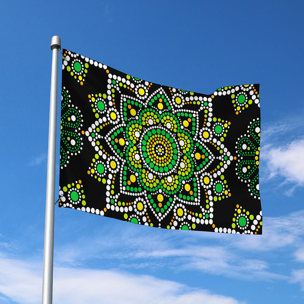 Green White Dot Mandala Print Polyester Flag