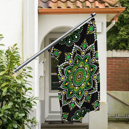 Green White Dot Mandala Print Polyester Flag