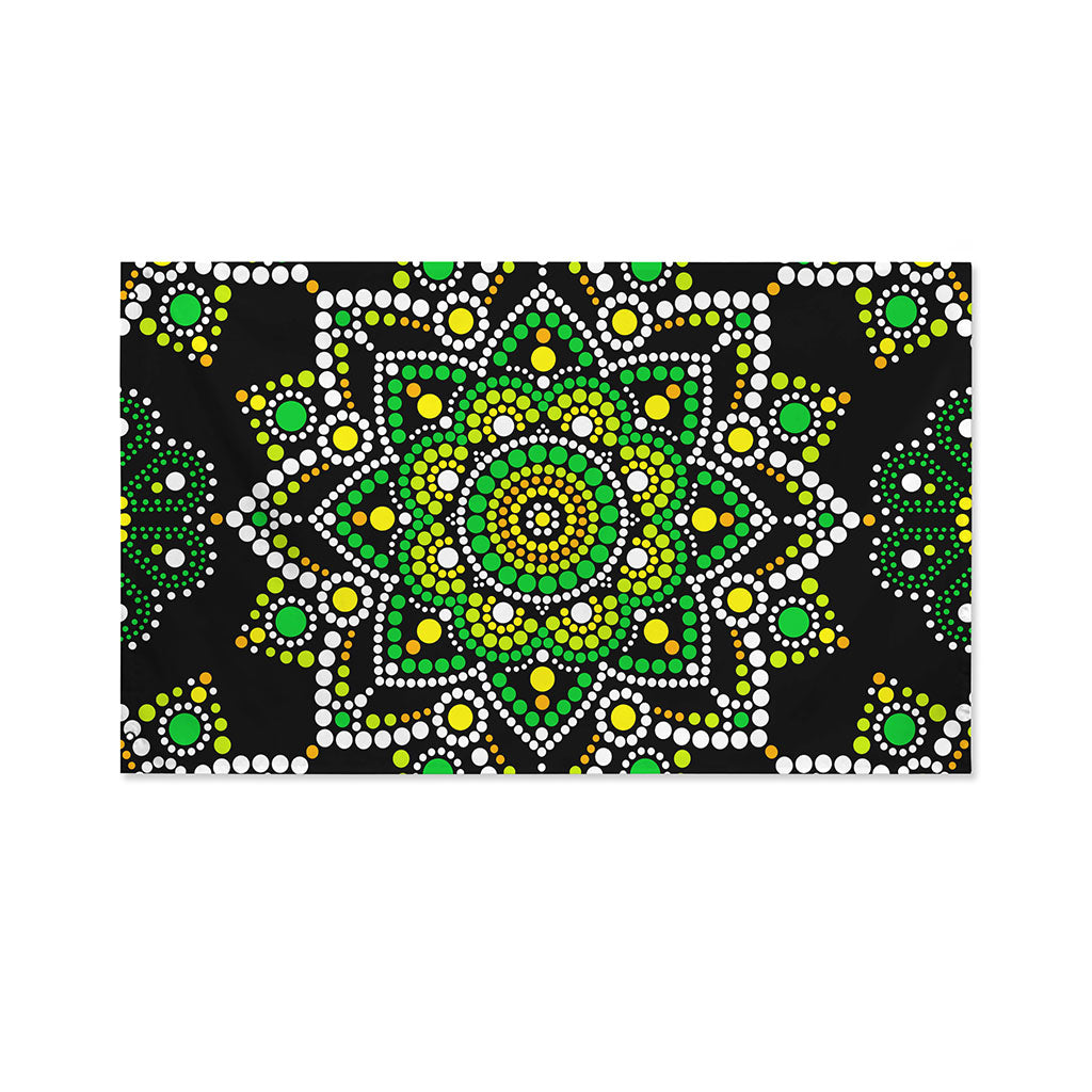 Green White Dot Mandala Print Polyester Flag