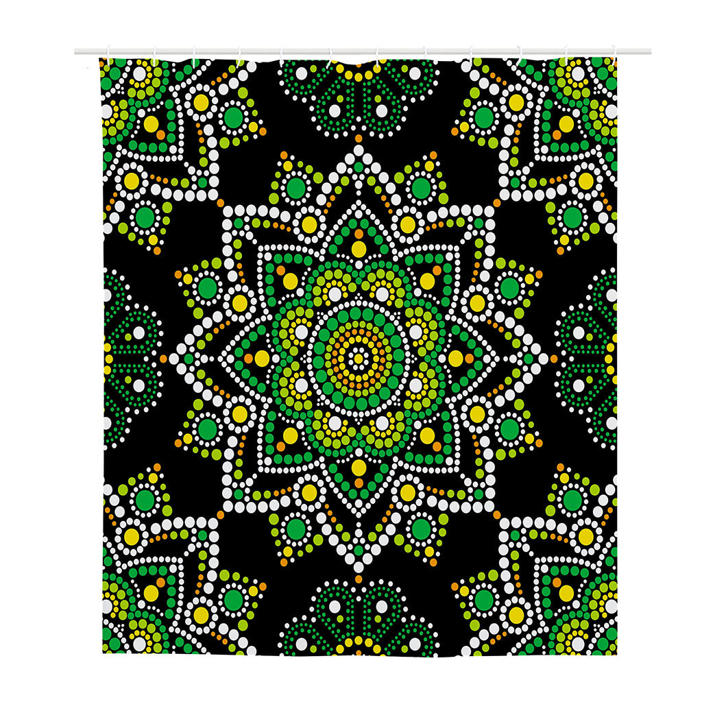 Green White Dot Mandala Print Polyester Shower Curtain
