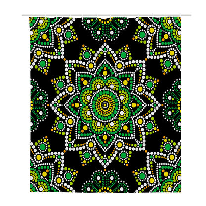 Green White Dot Mandala Print Polyester Shower Curtain