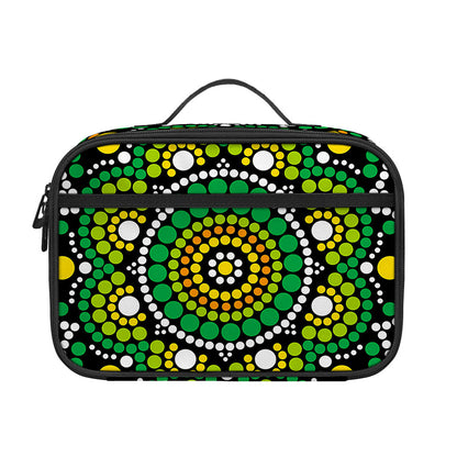 Green White Dot Mandala Print Portable Lunch Bag