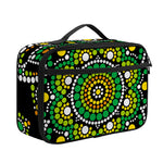 Green White Dot Mandala Print Portable Lunch Bag
