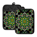 Green White Dot Mandala Print Pot Holders With Pocket
