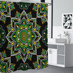 Green White Dot Mandala Print Premium Shower Curtain