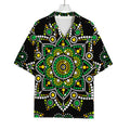 Green White Dot Mandala Print Rayon Hawaiian Shirt