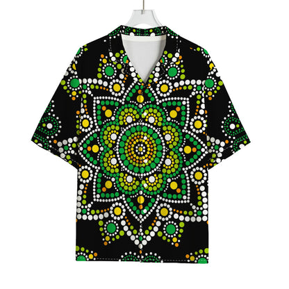 Green White Dot Mandala Print Rayon Hawaiian Shirt
