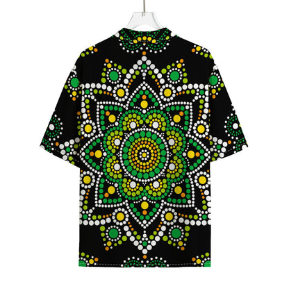 Green White Dot Mandala Print Rayon Hawaiian Shirt