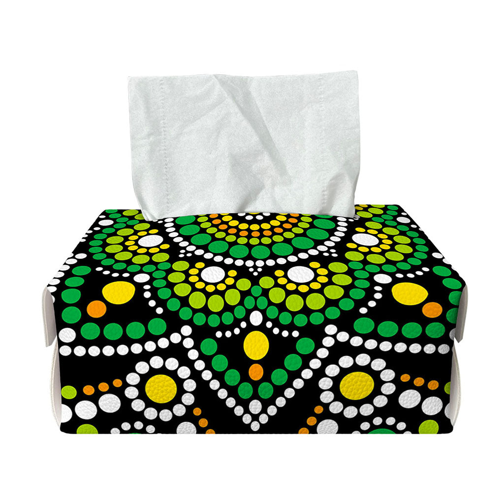 Green White Dot Mandala Print Rectangle Tissue Box Cover