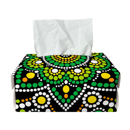 Green White Dot Mandala Print Rectangle Tissue Box Cover