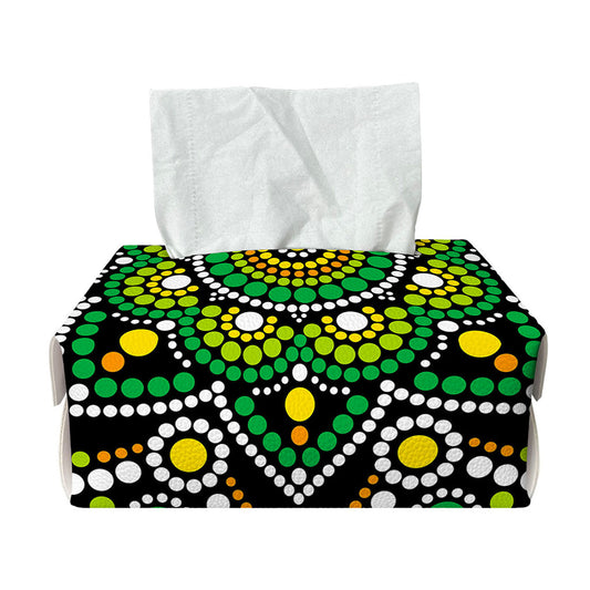 Green White Dot Mandala Print Rectangle Tissue Box Cover