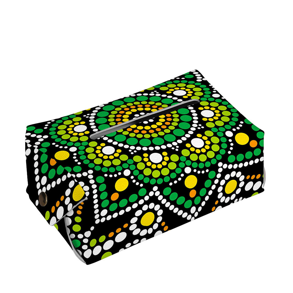 Green White Dot Mandala Print Rectangle Tissue Box Cover