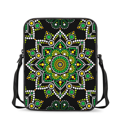 Green White Dot Mandala Print Rectangular Crossbody Bag