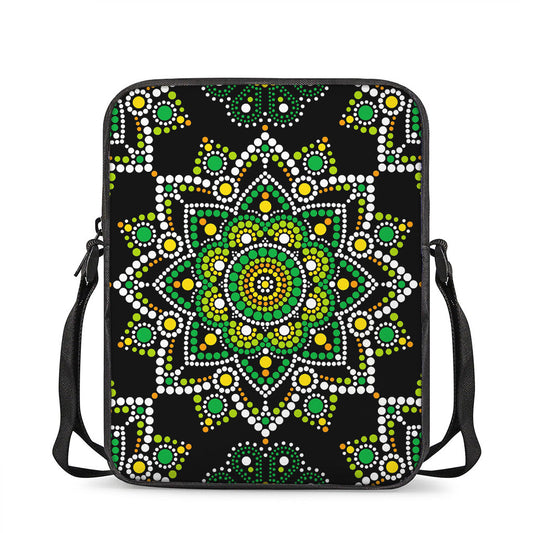 Green White Dot Mandala Print Rectangular Crossbody Bag