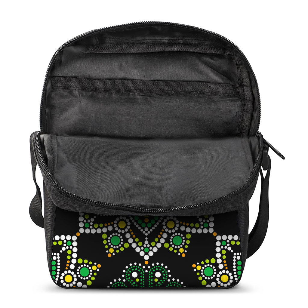Green White Dot Mandala Print Rectangular Crossbody Bag