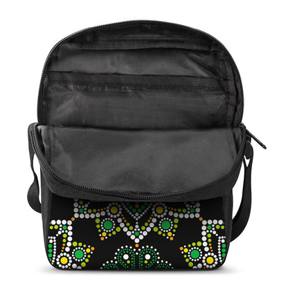 Green White Dot Mandala Print Rectangular Crossbody Bag