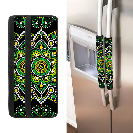 Green White Dot Mandala Print Refrigerator Handle Covers