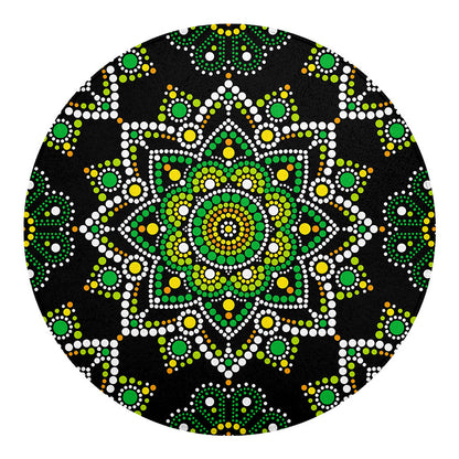 Green White Dot Mandala Print Round Blanket