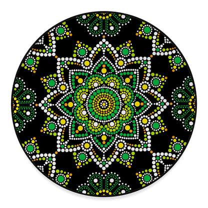 Green White Dot Mandala Print Round Floor Mat
