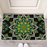 Green White Dot Mandala Print Rubber Doormat