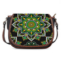 Green White Dot Mandala Print Saddle Bag