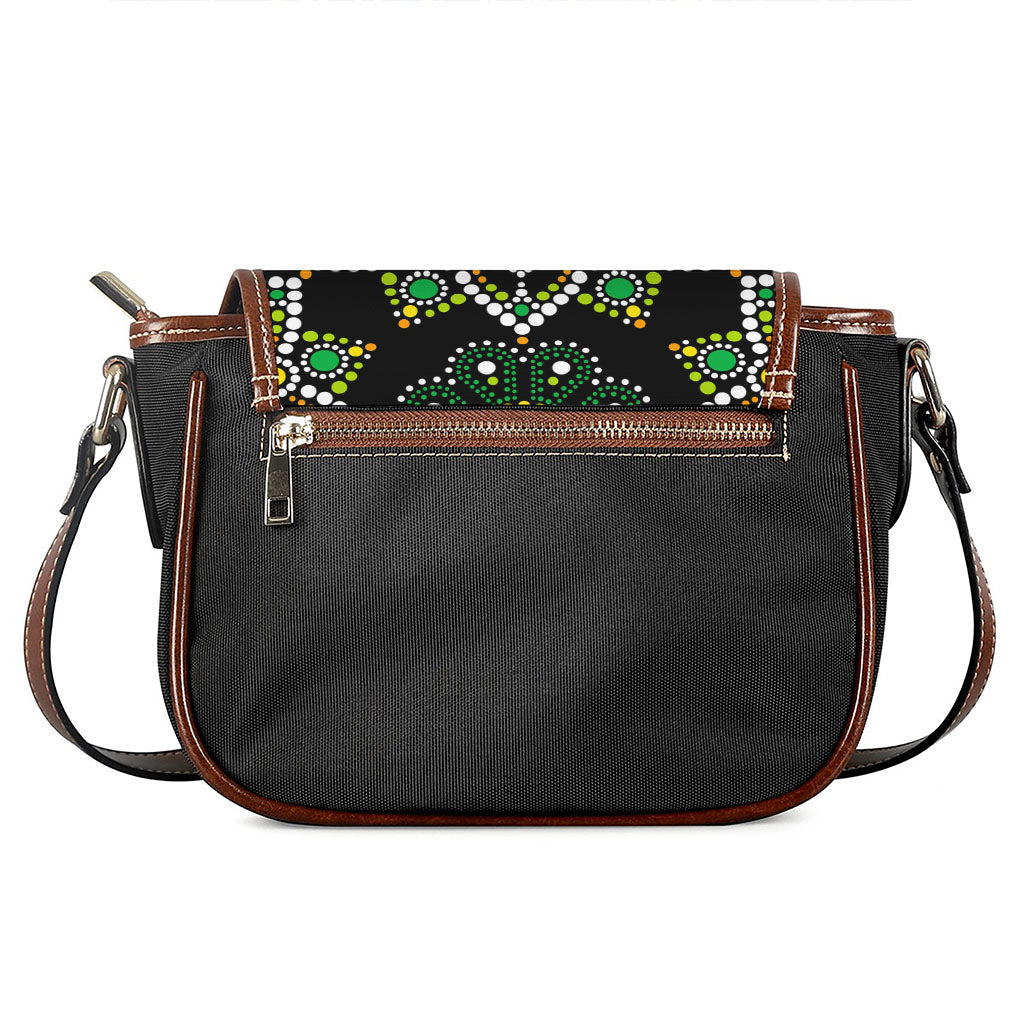 Green White Dot Mandala Print Saddle Bag