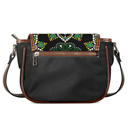 Green White Dot Mandala Print Saddle Bag