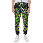 Green White Dot Mandala Print Scuba Joggers