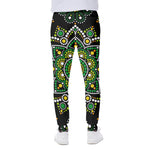 Green White Dot Mandala Print Scuba Joggers