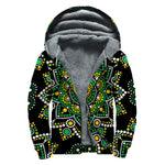 Green White Dot Mandala Print Sherpa Lined Zip Up Hoodie