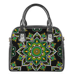 Green White Dot Mandala Print Shoulder Handbag