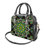 Green White Dot Mandala Print Shoulder Handbag