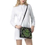 Green White Dot Mandala Print Shoulder Handbag