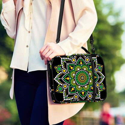 Green White Dot Mandala Print Shoulder Strap Bible Bag