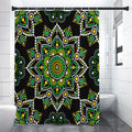 Green White Dot Mandala Print Shower Curtain