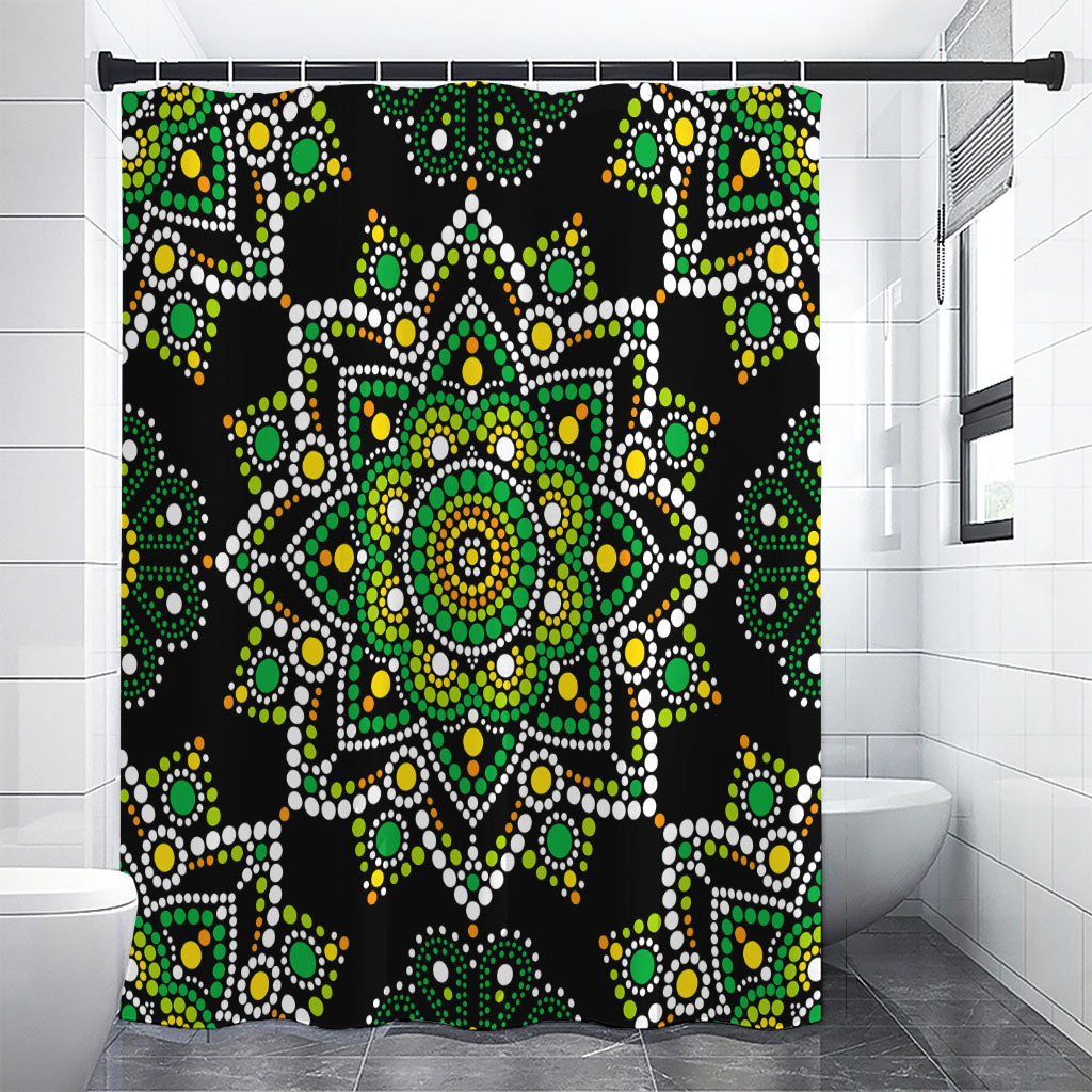 Green White Dot Mandala Print Shower Curtain