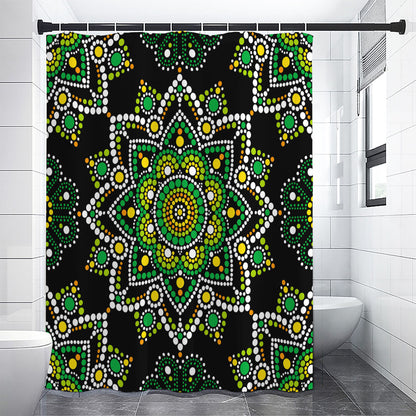 Green White Dot Mandala Print Shower Curtain