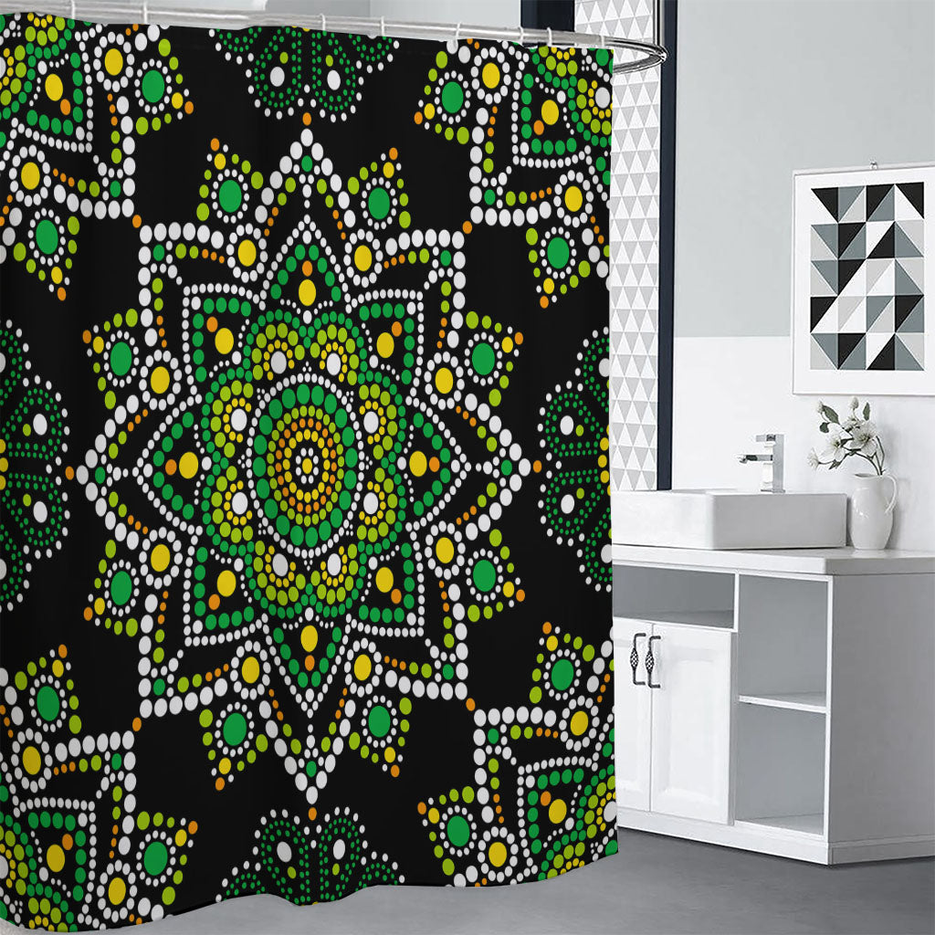 Green White Dot Mandala Print Shower Curtain