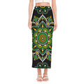 Green White Dot Mandala Print Side Slit Maxi Skirt