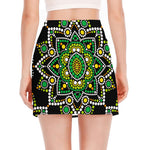 Green White Dot Mandala Print Side Slit Mini Skirt