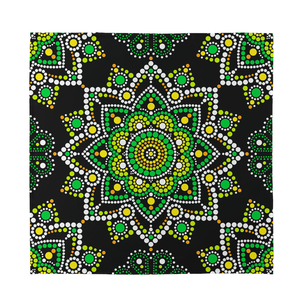 Green White Dot Mandala Print Silk Bandana