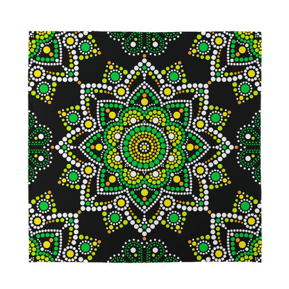 Green White Dot Mandala Print Silk Bandana