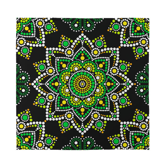 Green White Dot Mandala Print Silk Bandana